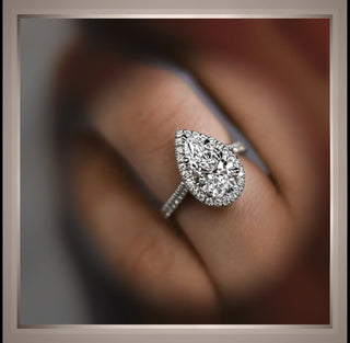 3.01 Ct Pear Halo with Brilliant Cut Pear Diamond Engagement Ring VS2 *** By Chelsea Leigh and Company