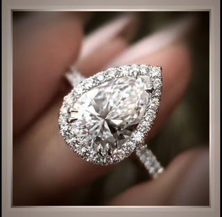 3.01 Ct Pear Halo with Brilliant Cut Pear Diamond Engagement Ring VS2 *** By Chelsea Leigh and Company