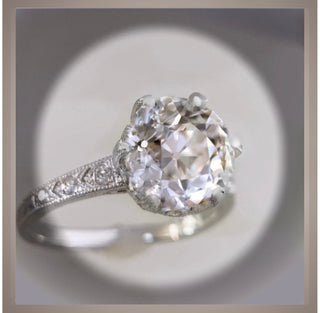 Circa 1920 Style Platinum Engagement Ring set with a 2.04 Ct European Cut Round Diamond VS2