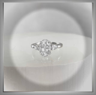 1.70 Carat Three Stone Oval Diamond Engagement Ring With Pear Diamond side Diamonds VS1 E *** By Chelsea Leigh and Company