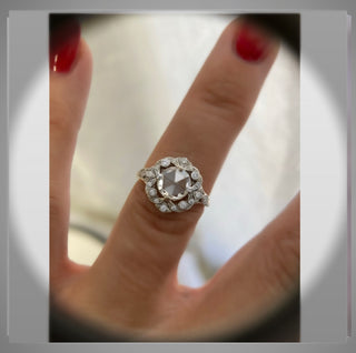 On SALE ***1.75 Ct. Antique Style Rose Cut Edwardian / Belle Époque Gold and Platinum Ring *** By Chelsea Leigh and Company