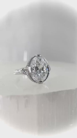 4.51 Ct Oval cut Diamond Antique Edwardian Style Engagement Ring VS1 Platinum  *** By Chelsea Leigh and Company