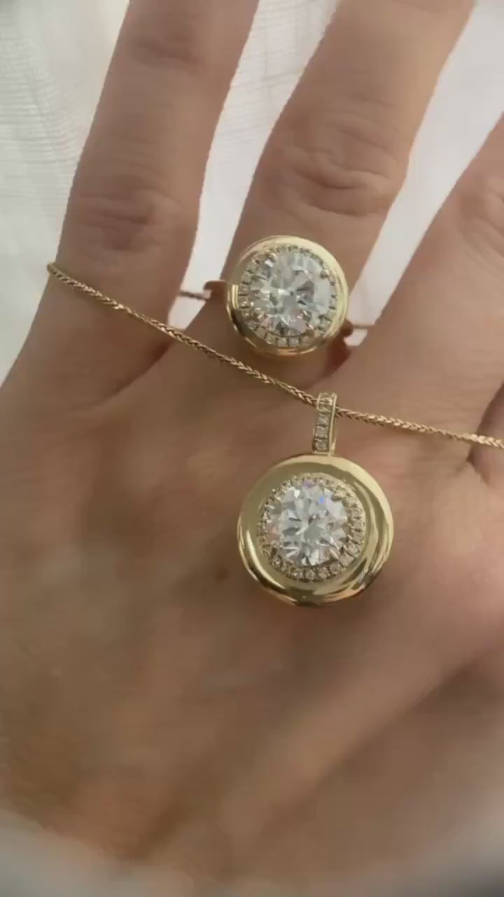 On SALE*** QUICK ship ***3.20 Carat Round  Diamond Button Pendant with Halo     *** By Chelsea Leigh and Company