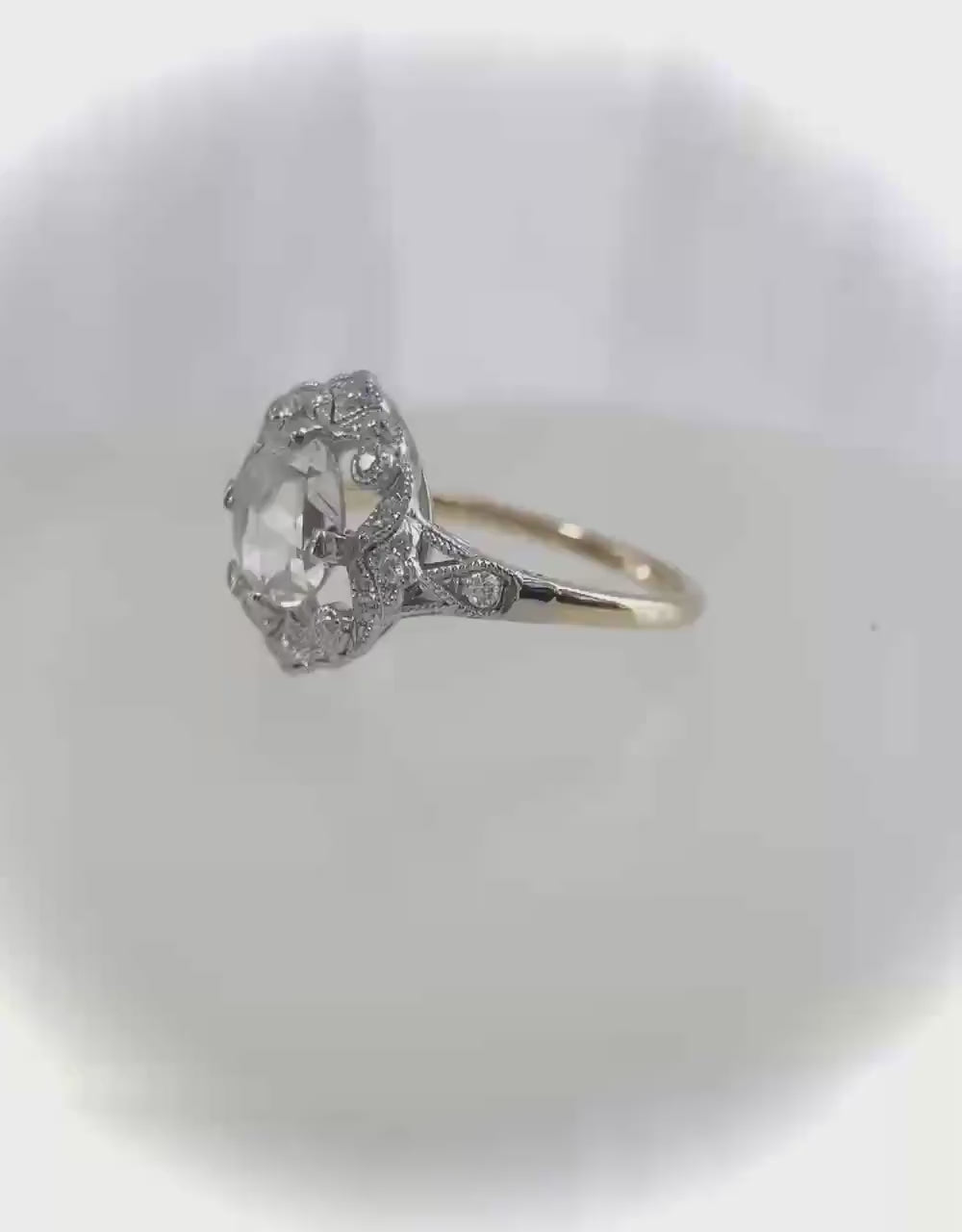 On SALE ***1.75 Ct. Antique Style Rose Cut Edwardian / Belle Époque Gold and Platinum Ring  *** By Chelsea Leigh and Company